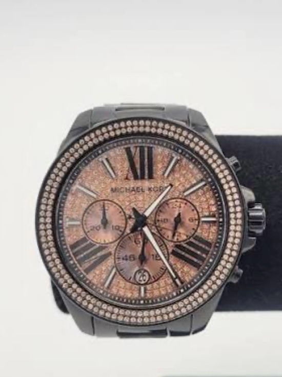 Michael Kors Accessories - Michael Kors Black and Rose Gold Crystal Chronograph Watch